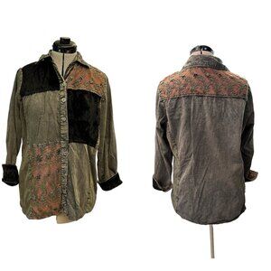 Parsley & Sage Shirt, Womens Size Large Gray Black, Button Up, Long Sleeves